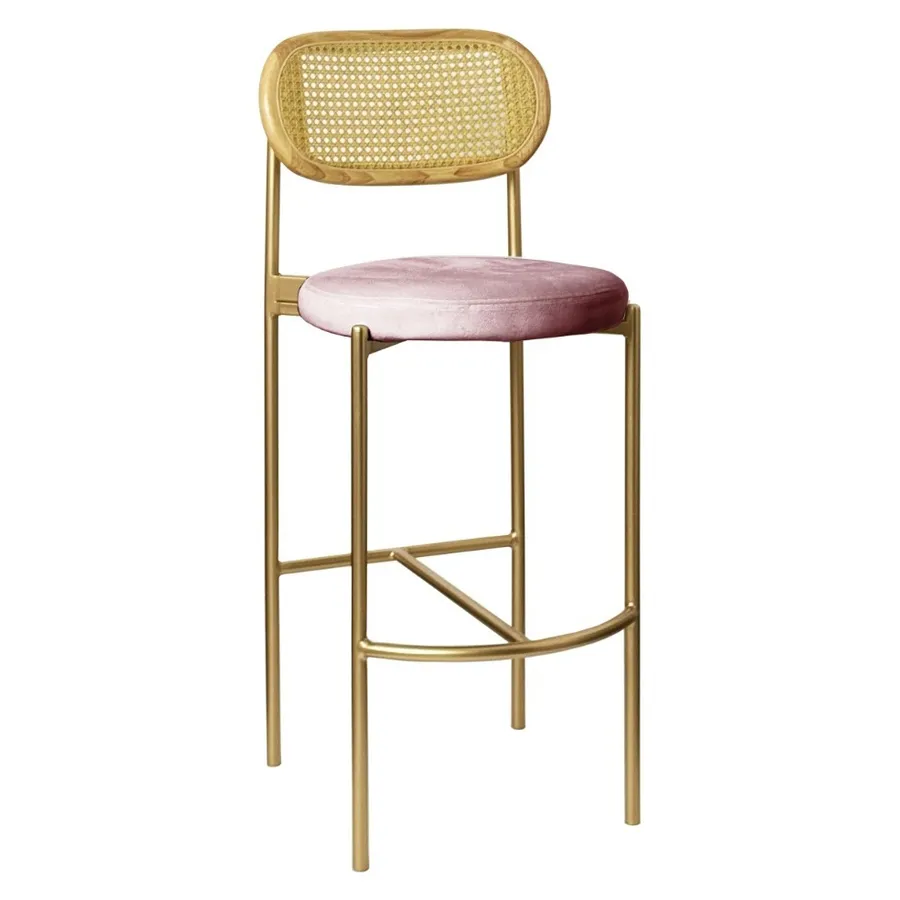 Стул барный Модерн Комфи, Натуральный ротанг+Розовая помада  (любой цвет каркаса) - Фото миниатюра 1