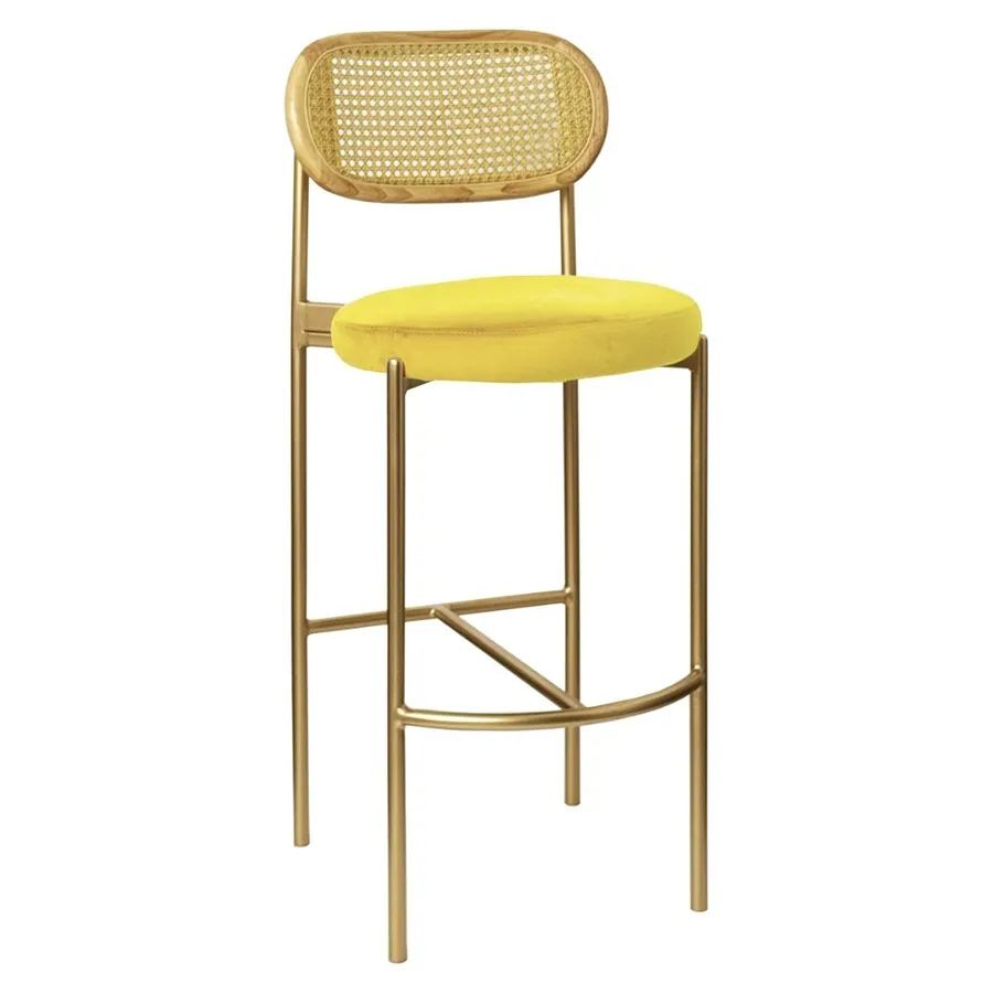 Стул барный Модерн Комфи, Натуральный ротанг+Желтая субмарина (любой цвет каркаса) - Фото миниатюра 1