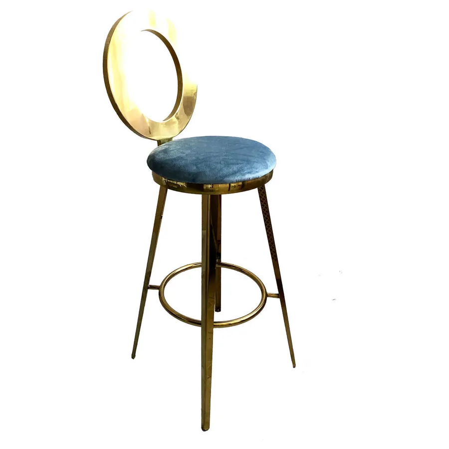 Стул барный велюр, серо-голубой - Фото миниатюра 1