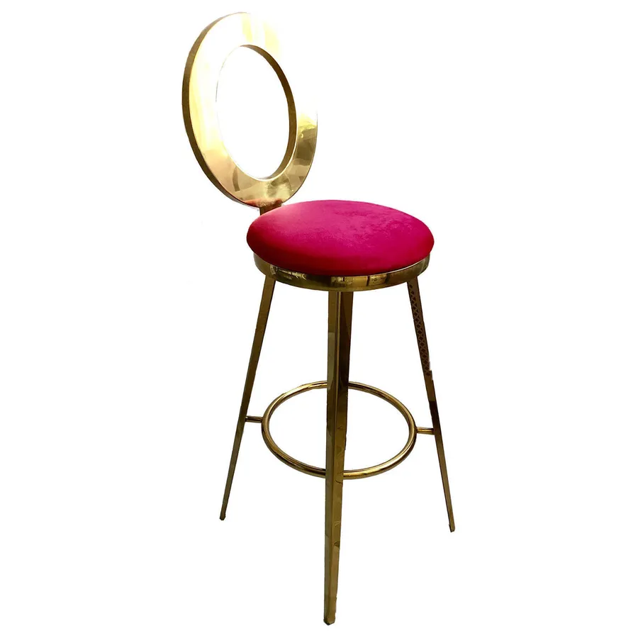 Стул барный велюр, малиновый - Фото миниатюра 1