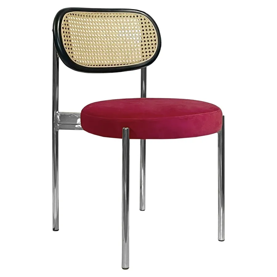 Стул Модерн Серебро, Ротанг в черной раме + Малиново-красный - Фото миниатюра 1