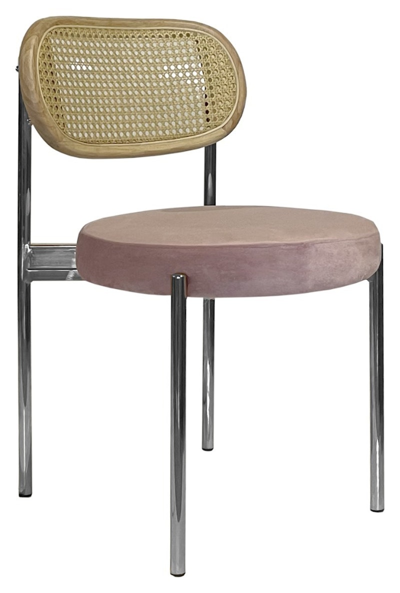 Стул Модерн Серебро, Натуральный ротанг + Розовая помада