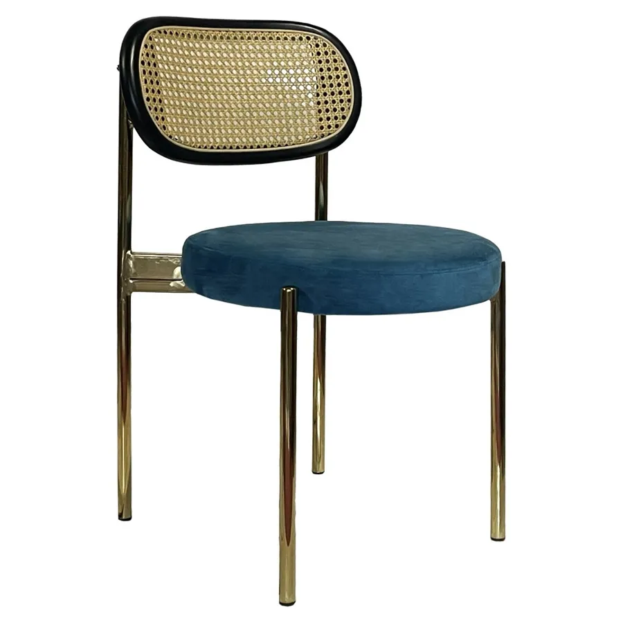 Стул Модерн Золото, Ротанг в черной раме + Морская волна - Фото миниатюра 1