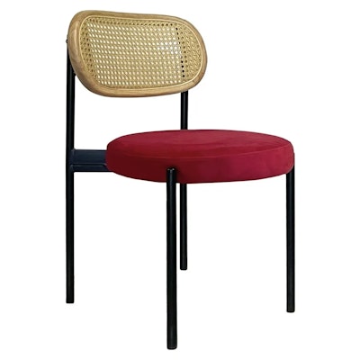 Стул Модерн Черный, Натуральный ротанг + Малиново-красный