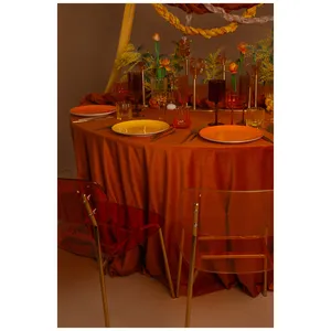 Скатерть велюр, круглая, терракотовая - Фото 3