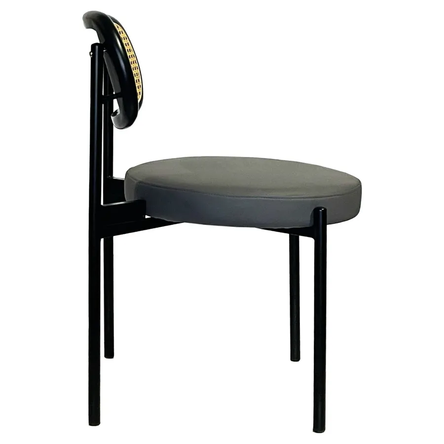 Стул Модерн Черный, Ротанг в черной раме + База серый (ЭКО-КОЖА) - Фото миниатюра 3