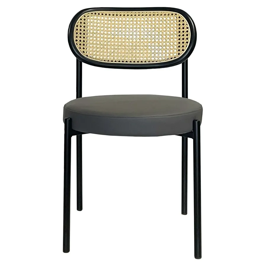 Стул Модерн Черный, Ротанг в черной раме + База серый (ЭКО-КОЖА) - Фото миниатюра 2