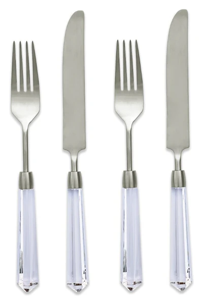 Столовые приборы Призм прозрачно-серебряные, сет 4 предмета