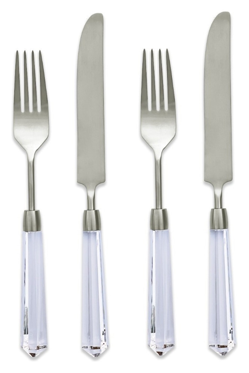 Столовые приборы Призм прозрачно-серебряные, сет 4 предмета