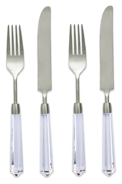 Столовые приборы Призм прозрачно-серебряные, сет 4 предмета