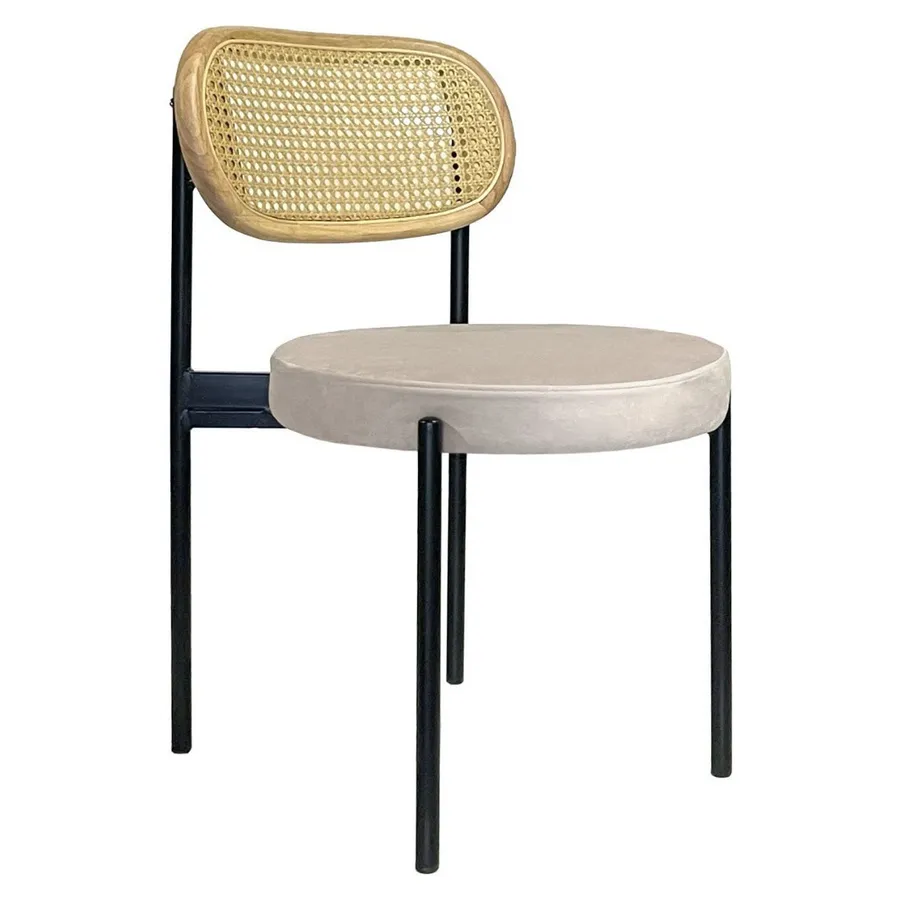 Стул Модерн Черный, Натуральный ротанг + Кремовый бисквит - Фото миниатюра 1