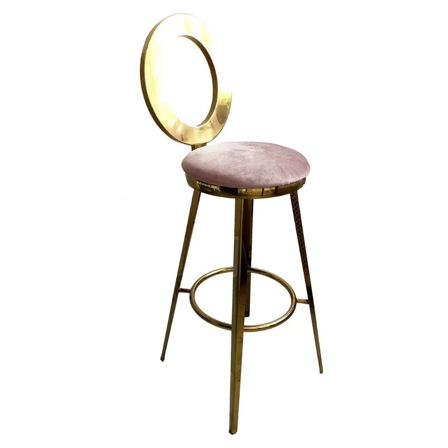 Стул барный велюр, светло-розовый - Фото миниатюра 1