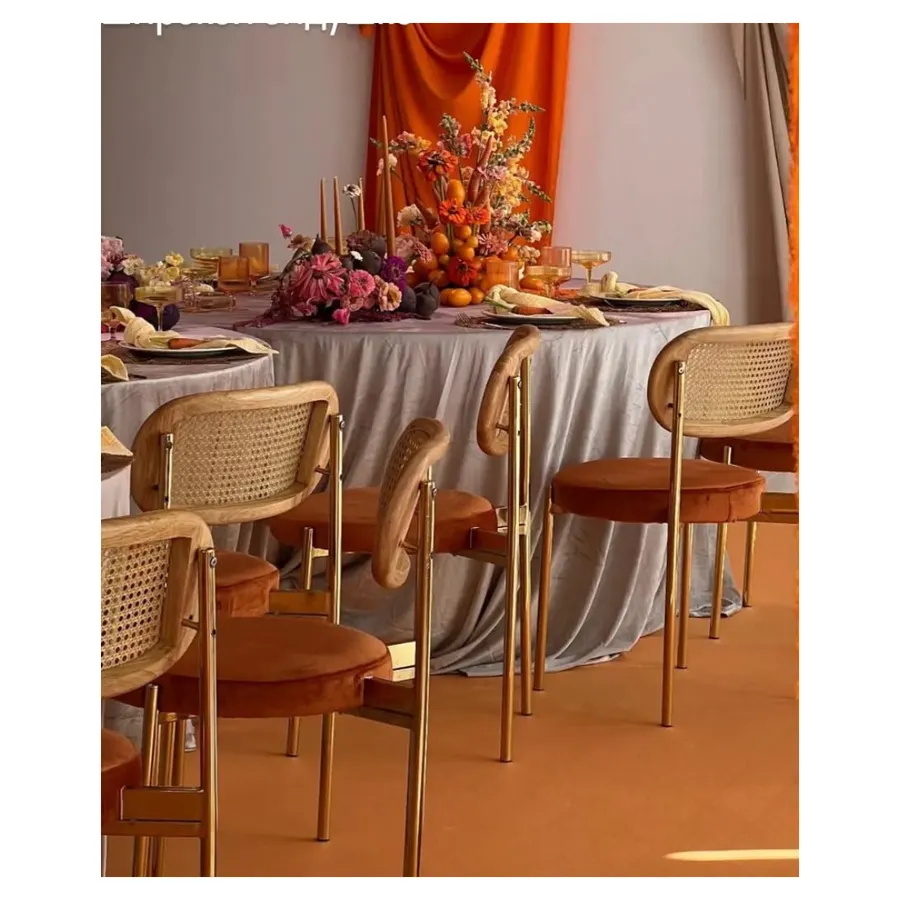 Стул Модерн Золото, Натуральный ротанг + Терракотовый - Фото миниатюра 3