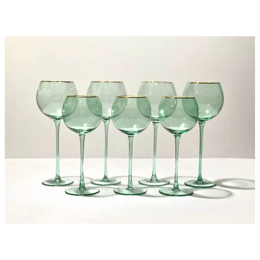 Сет бокалов Сирен эвкалиптовых с золотой каймой - Фото миниатюра 2