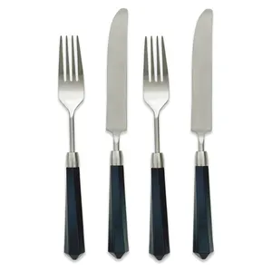 Столовые приборы Призм черно-серебряные, сет 4 предмета - Фото 1