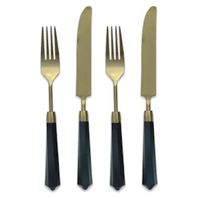 Столовые приборы Призм черно-золотые, сет 4 предмета