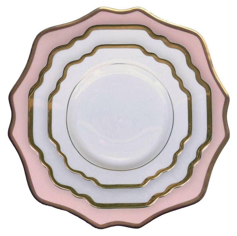 Сет тарелок Анна, 3 шт c розовым подтарельником