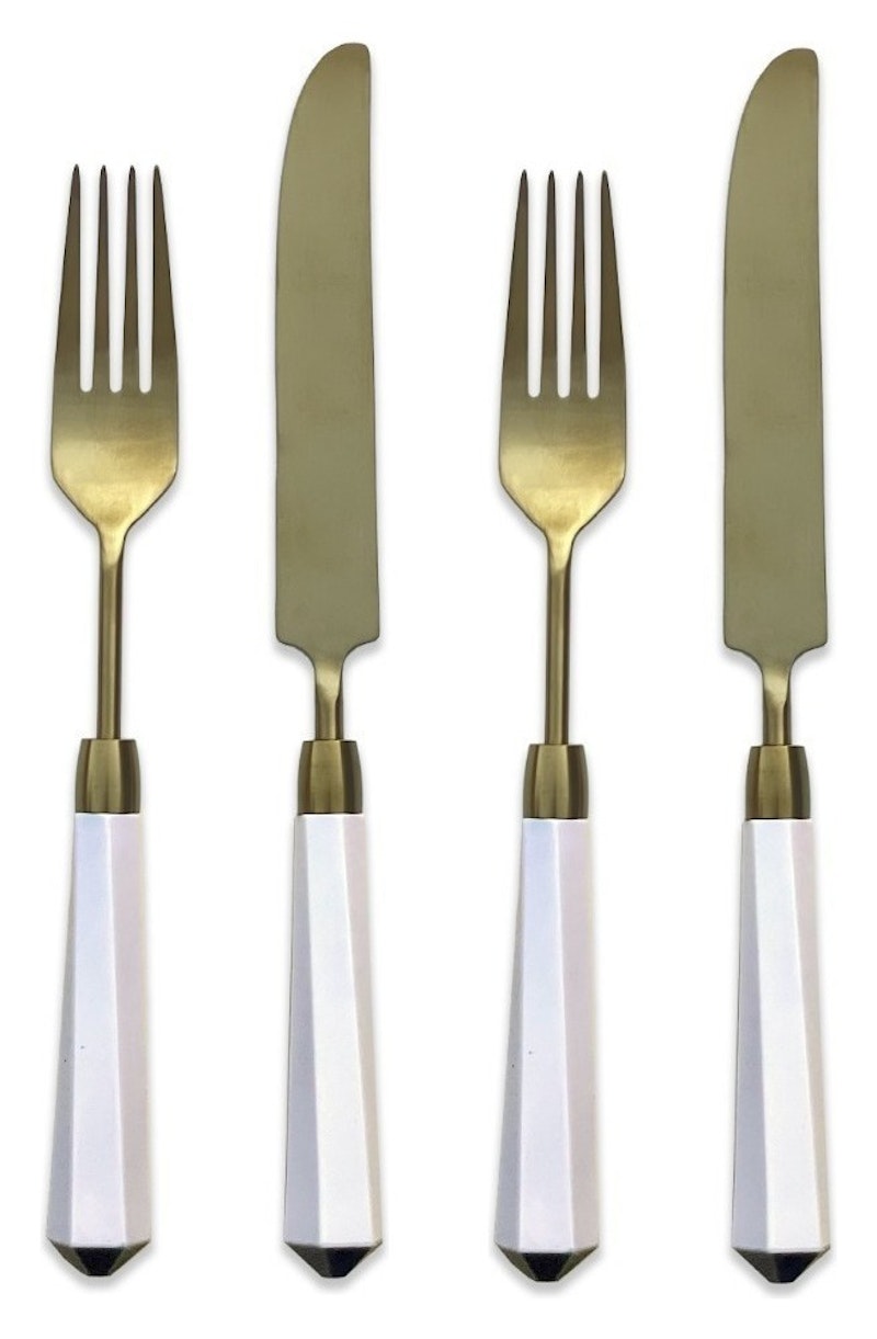 Столовые приборы Призм бело-золотые, сет 4 предмета