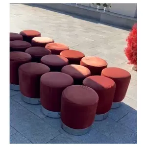 Пуф Цилиндр Золотой обод, терракотовый велюр - Фото 4