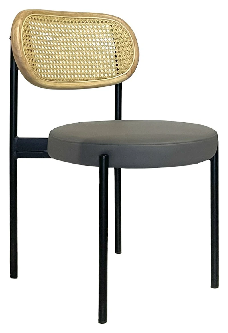 Стул Модерн Черный, Натуральный ротанг + База серый (ЭКО-КОЖА)