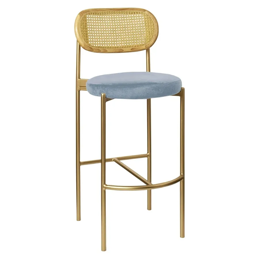 Стул барный Модерн Комфи, Натуральный ротанг+серо-голубой  (любой цвет каркаса) - Фото миниатюра 1