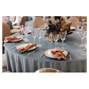 Скатерть велюр, круглая, серо-голубая - Фото 5