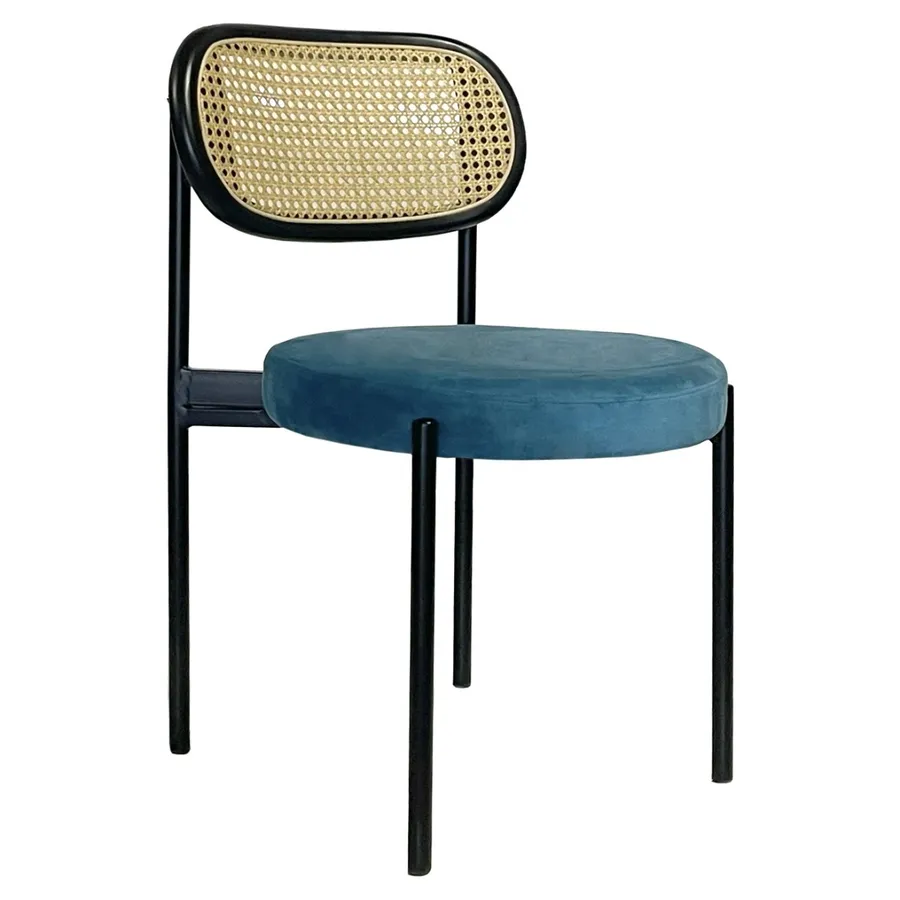 Стул Модерн Черный, Ротанг в черной раме + Морская волна - Фото миниатюра 1