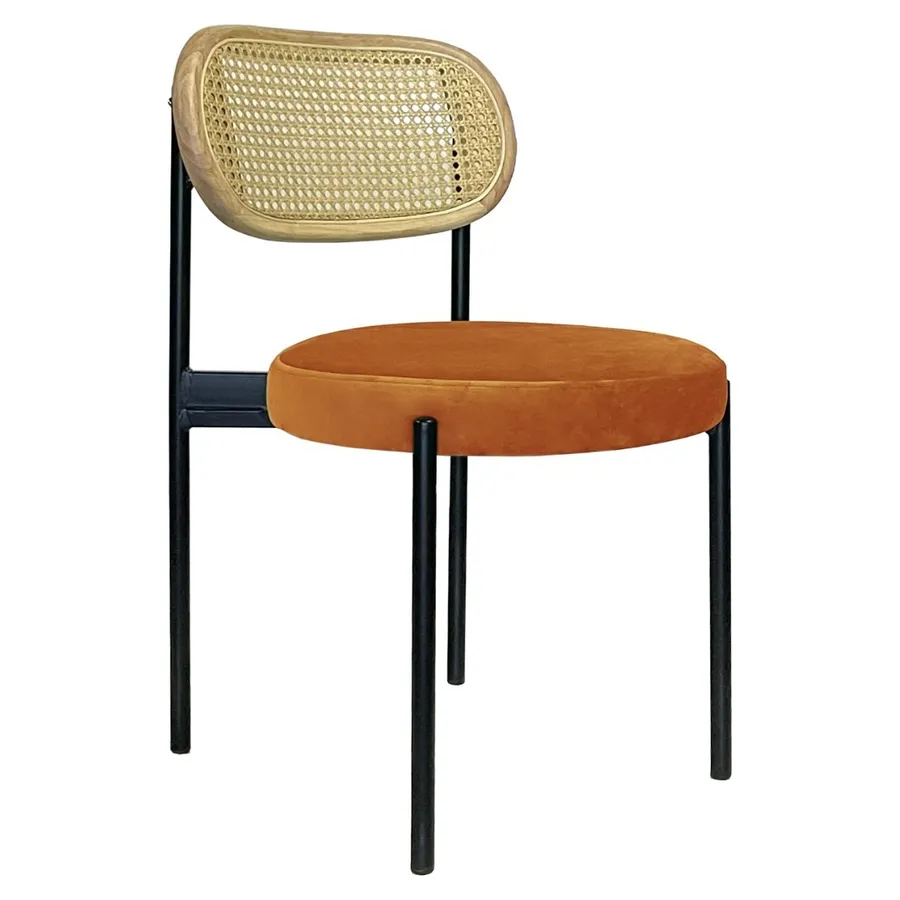 Стул Модерн Черный, Натуральный ротанг + Терракотовый - Фото миниатюра 1