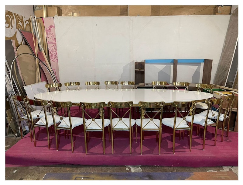 Стол Овал Золото-400 (белый глянцевый МДФ)