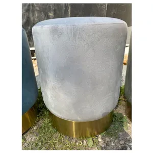 Пуф Цилиндр Золотой обод, серый велюр (базовый) - Фото 5