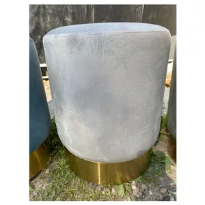 Пуф Цилиндр Золотой обод, серый велюр (базовый) - Фото 5