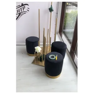 Пуф Цилиндр Золотой обод, черный велюр - Фото 3