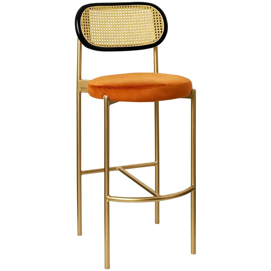 Стул барный Модерн Комфи, Ротанг в черной раме+Терракотовый  (любой цвет каркаса) - Фото миниатюра 1