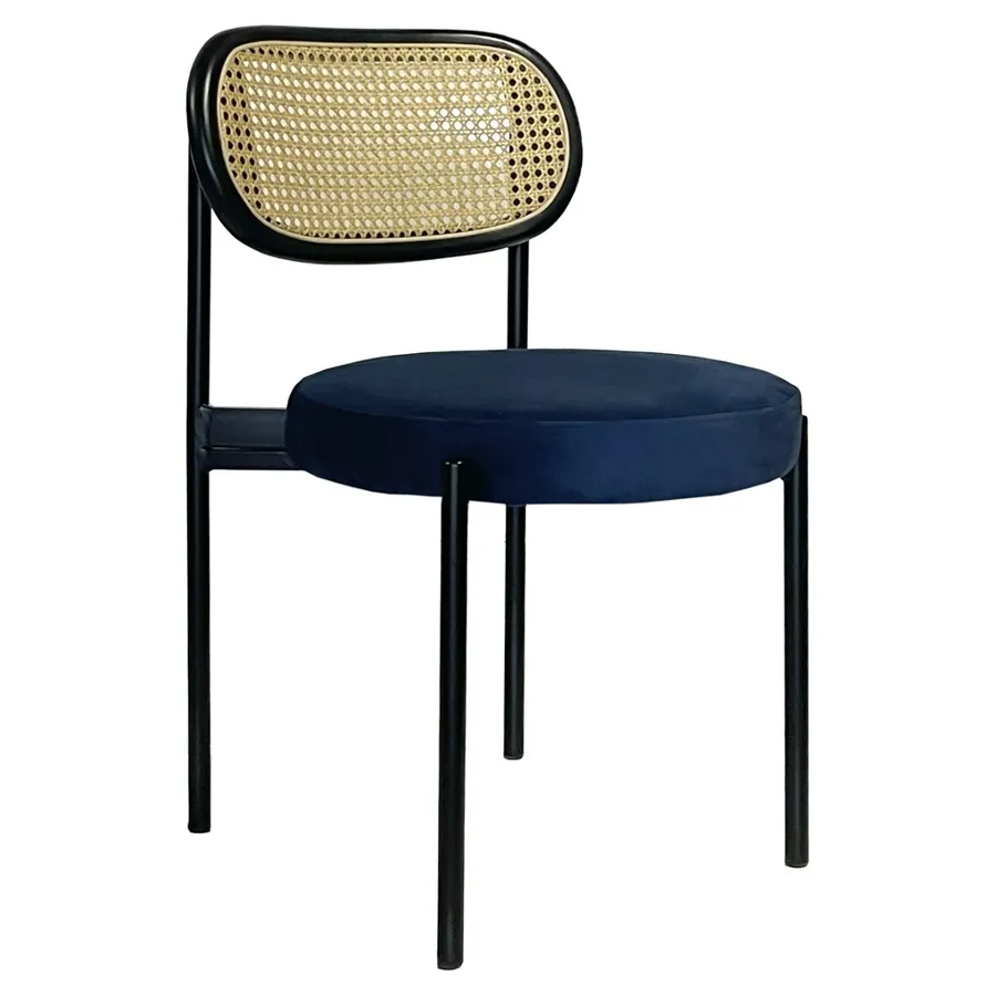 Стул Модерн Черный, Ротанг в черной раме + Глубокий синий - Фото миниатюра 1