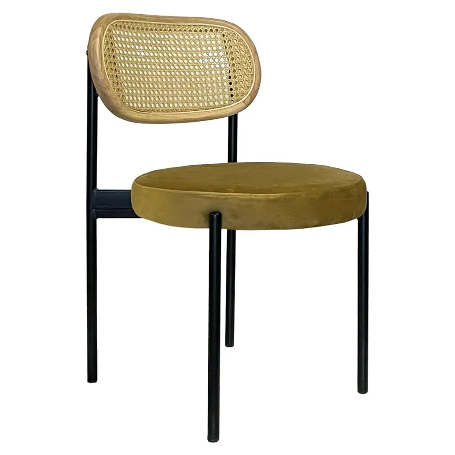 Стул Модерн Черный, Натуральный ротанг + Золотая охра - Фото миниатюра 1