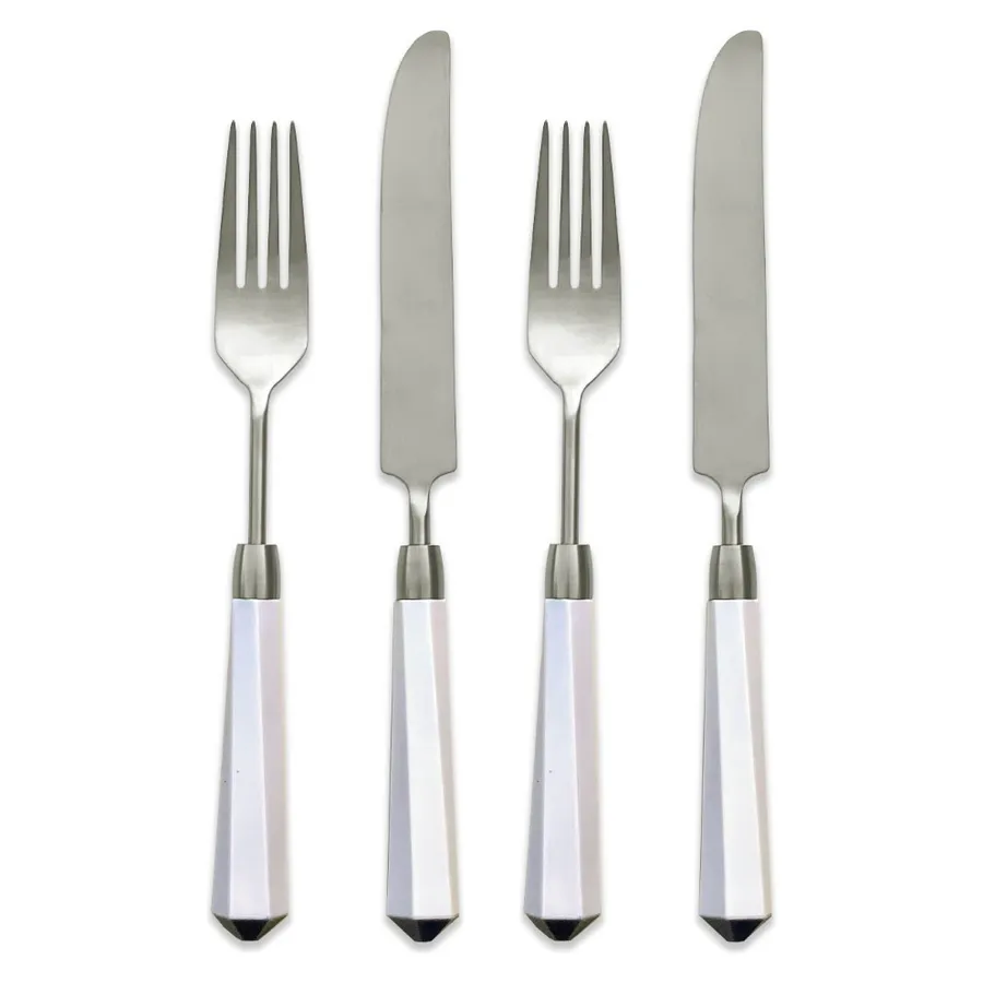 Столовые приборы Призм бело-серебряные, сет 4 предмета - Фото миниатюра 1