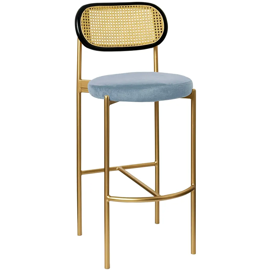 Стул барный Модерн Комфи, Ротанг в черной раме+серо-голубой (любой цвет каркаса) - Фото миниатюра 1