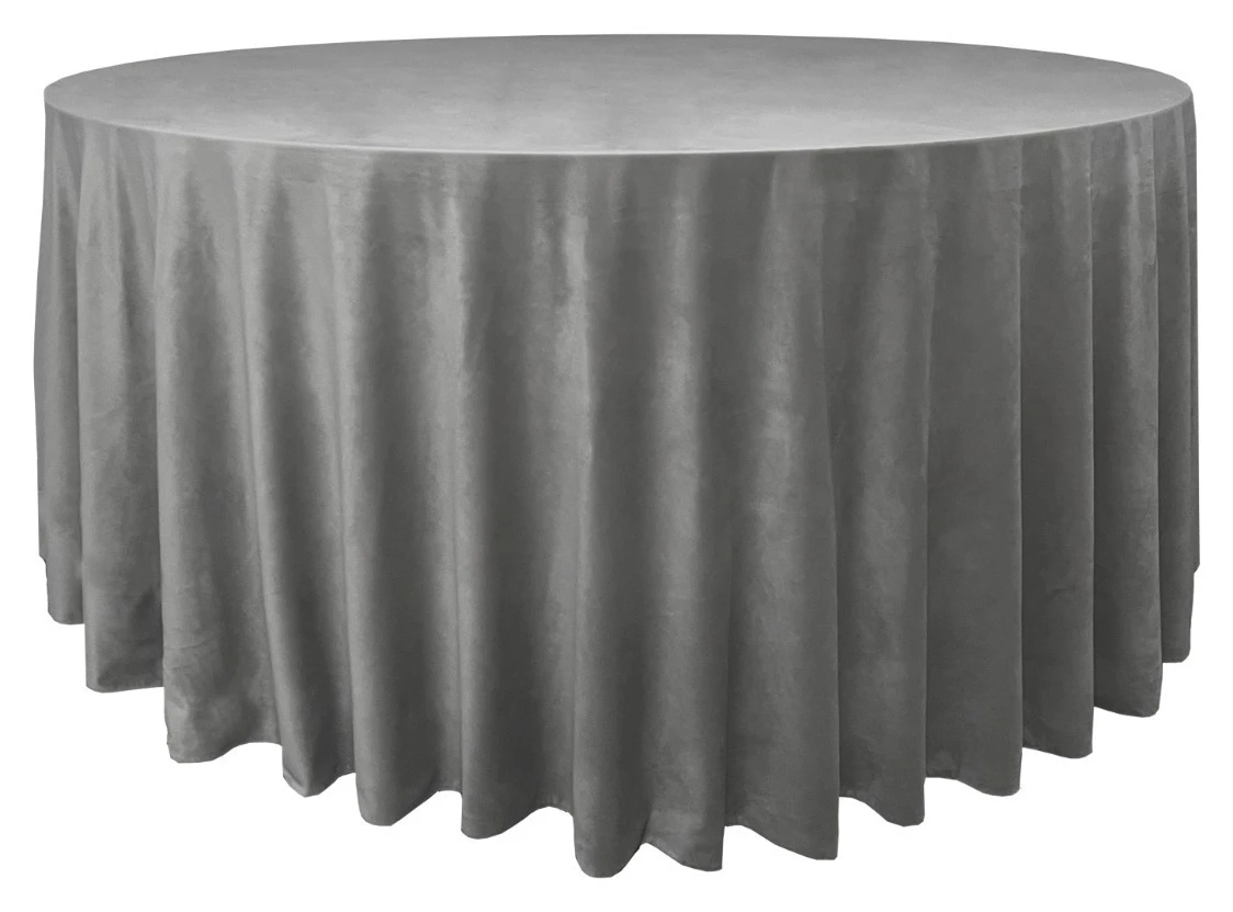 Скатерть велюр, круглая, серая