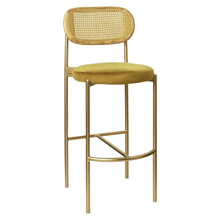 Стул барный Модерн Комфи, Натуральный ротанг+Золотая охра (любой цвет каркаса) - Фото миниатюра 1
