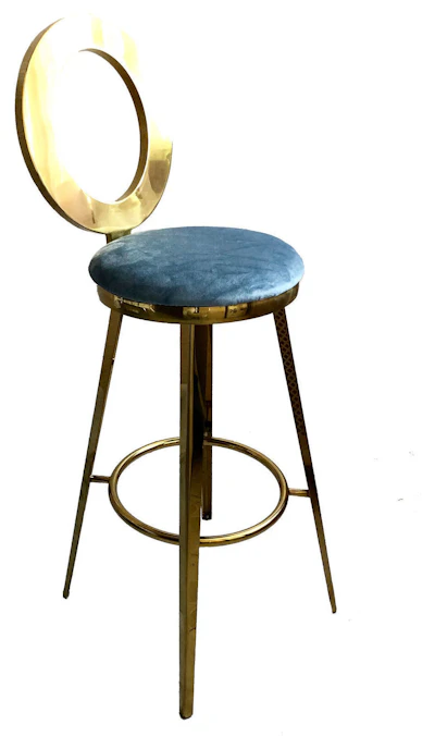 Стул барный велюр, серо-голубой