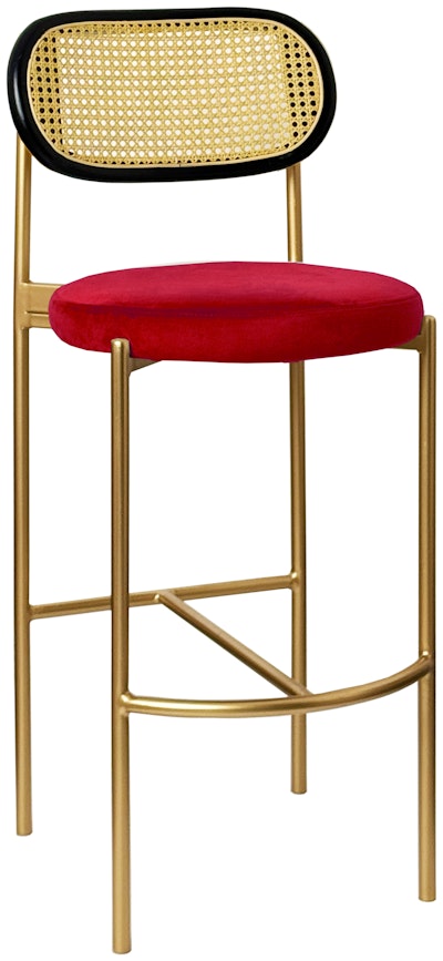 Стул барный Модерн Комфи, Ротанг в черной раме+Малиново-красный; (любой цвет каркаса)