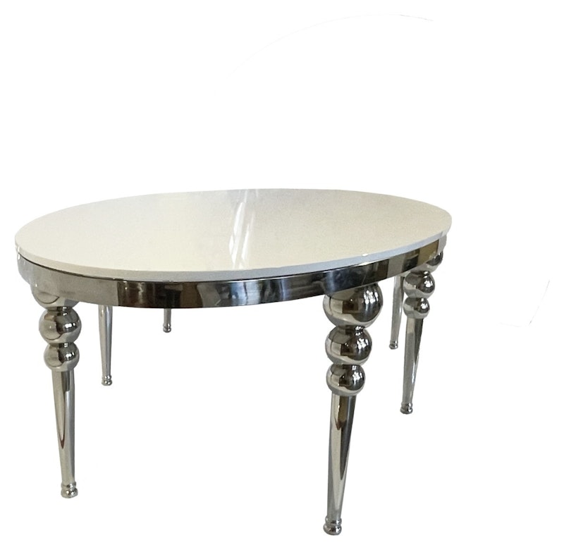 Стол Овал Серебро-400 (белый глянцевый МДФ)