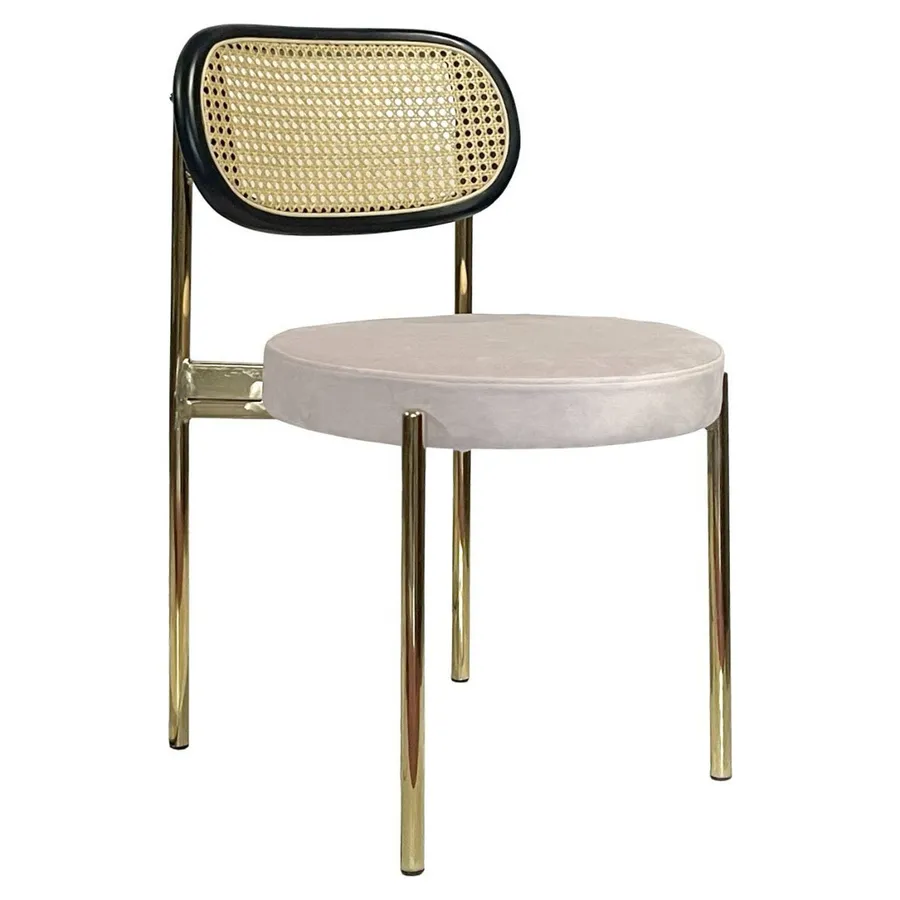 Стул Модерн Золото, Ротанг в черной раме + Кремовый бисквит - Фото миниатюра 1