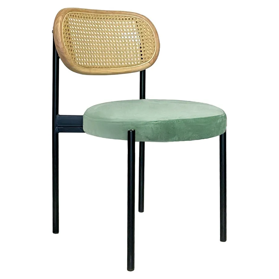 Стул Модерн Черный, Натуральный ротанг + Мятный - Фото миниатюра 1