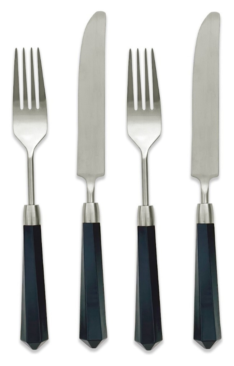 Столовые приборы Призм черно-серебряные, сет 4 предмета