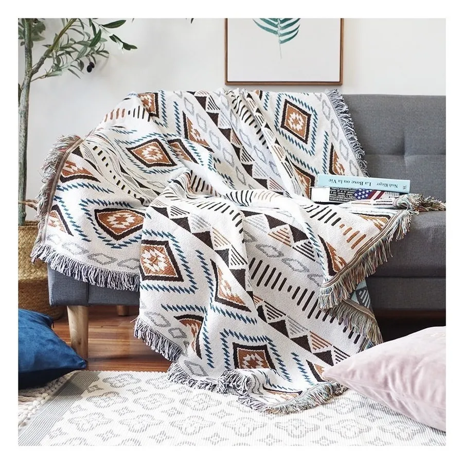 Покрывало декоративное Бохо Терракотово-Серый - Фото миниатюра 4