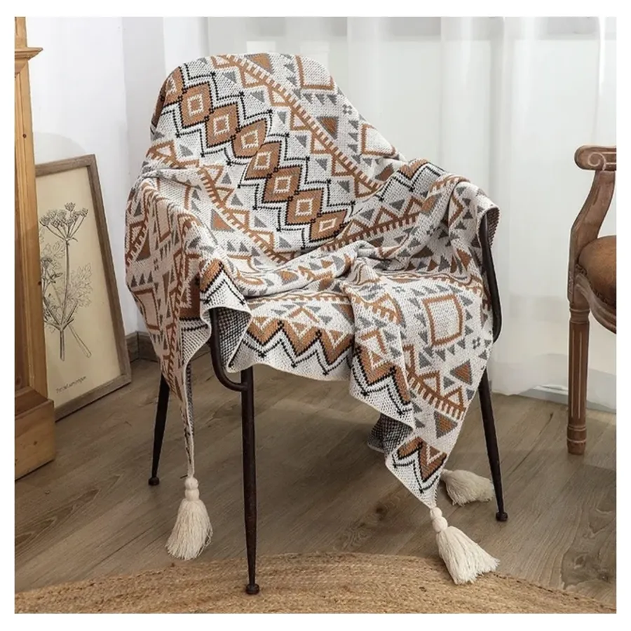 Покрывало декоративное Бохо Коричнево-Бежевое - Фото миниатюра 3