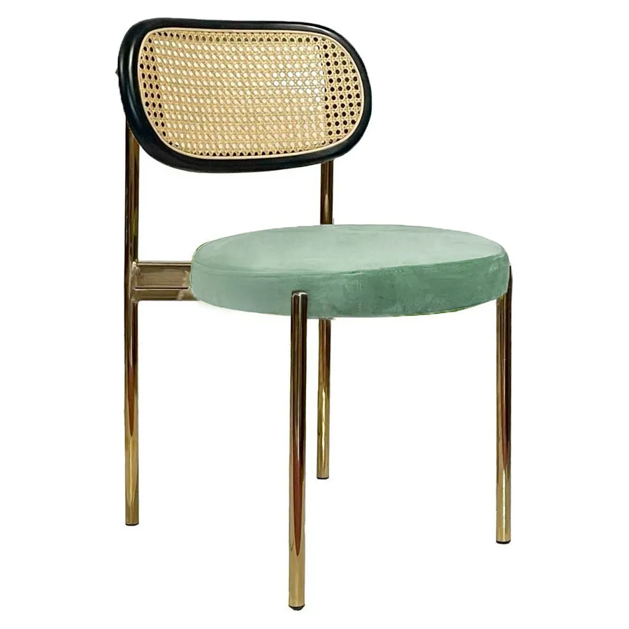 Стул Модерн Золото, Ротанг в черной раме + Мятный - Фото миниатюра 1