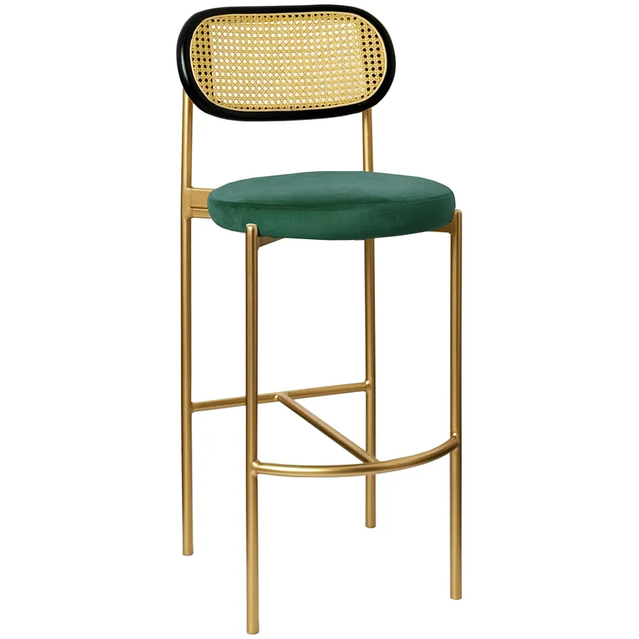 Стул барный Модерн Комфи, Ротанг в черной раме+Изумрудный (любой цвет каркаса) - Фото миниатюра 1