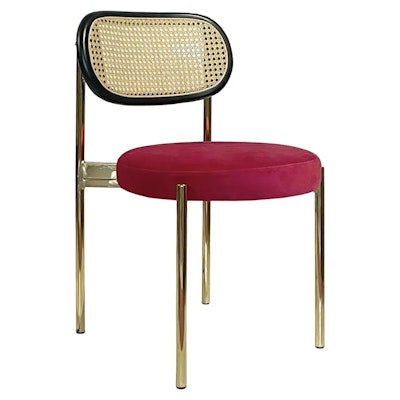 Стул Модерн Золото, Ротанг в черной раме + Малиново-красный